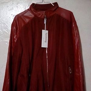 Red jacket with faux leather detail